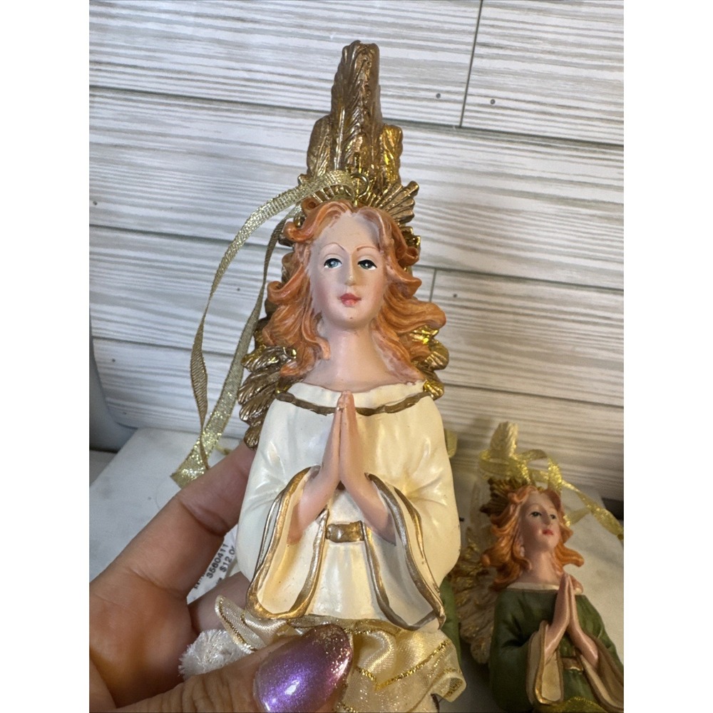 4 Christmas Tree Ornaments Praying 7inch Angels with ribbon and tassels - Picture 2 of 7